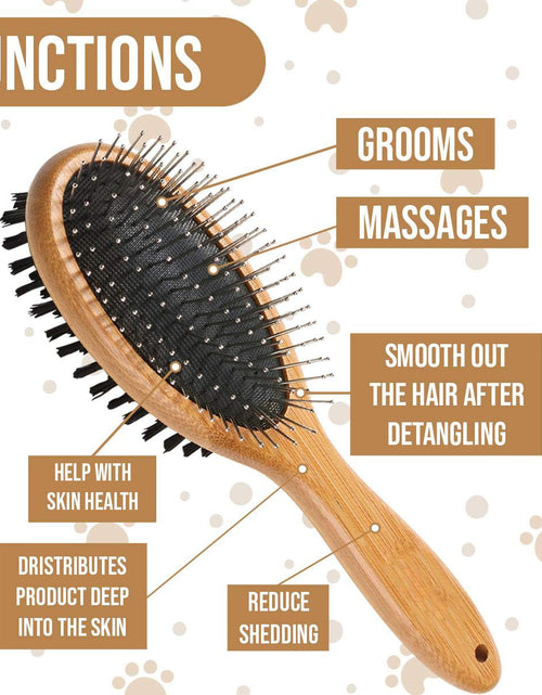 Load image into Gallery viewer, Dog Brush, Double Sided Pet Slicker Brush with Bamboo Handle for Dogs and Cats Long Hair Pets Grooming Comb for Removing Shedding, Tangles and Dead Undercoat
