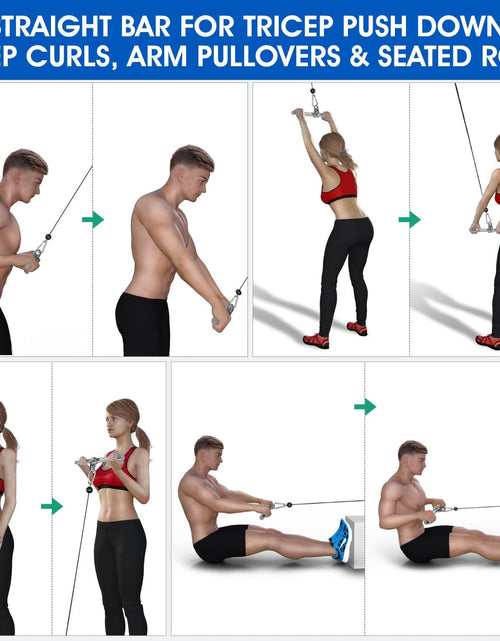 Load image into Gallery viewer, LAT Cable Attachment, Tricep Press down Bar with Diamond Knurl Handle, Support up to 880 Lbs - Rotating Straight Bar, Single D Handle and V Bar
