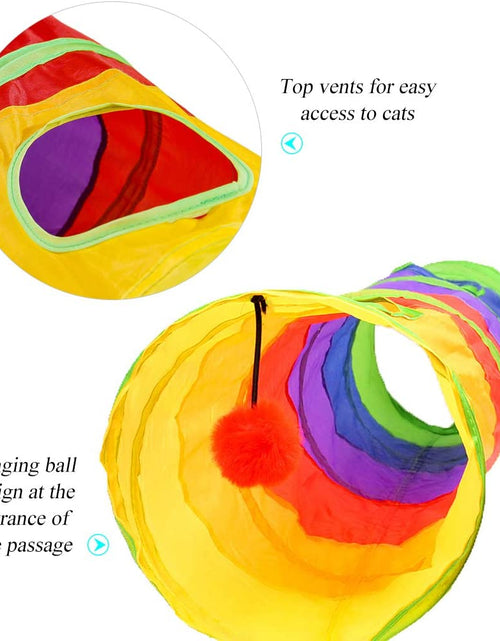 Load image into Gallery viewer, Cat Tunnel for Indoor Cats, 45" Long Rainbow Collapsible Kitten Tube with a Fun Ball and 2 Holes Cat Play Tunnel, Rabbit Tunnel for Kittens Exercising Hiding Training and Running(Colorful)
