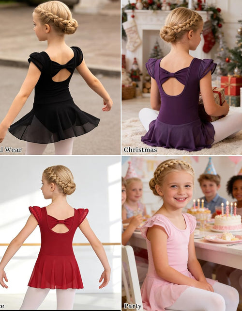 Load image into Gallery viewer, Girls’ Ballet Dance Leotards with Flutter Sleeve Petal Skirt and Bowknot Back

