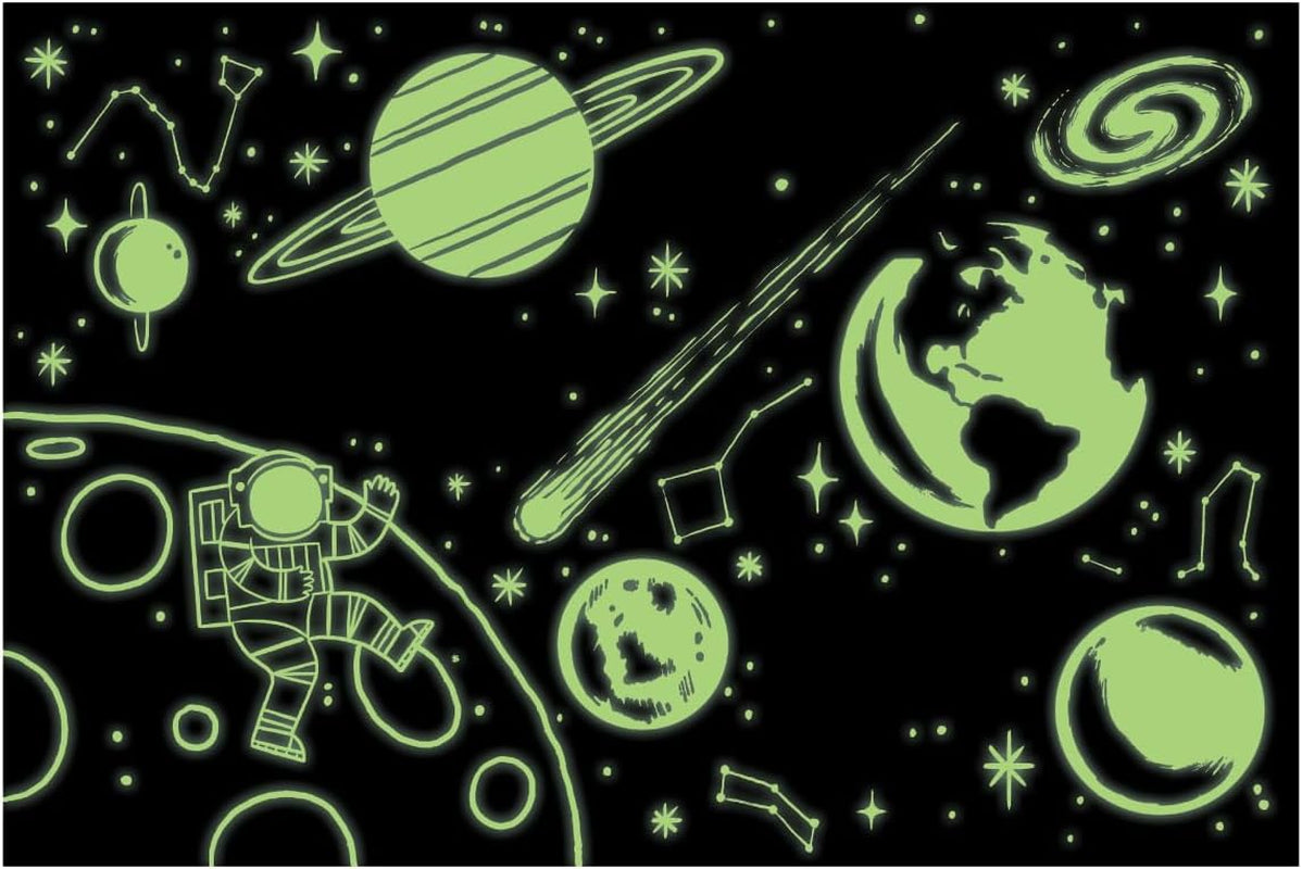 Outer Space Glow-In-The-Dark Puzzle, 100 Pieces, 18”X12”, Made for Kids Age 5+, Illustrations of Planets, Stars, Spaceships and More, Award-Winning Glow in the Dark Puzzle
