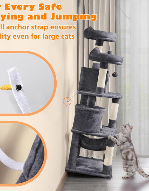Load image into Gallery viewer, 62.2 Inches Cat Tree Cat Towers Cat Condo with Platform &amp; Hammock, Scratching Posts for Kittens Pet Play House with Plush Perch for Indoor Activity Relaxing

