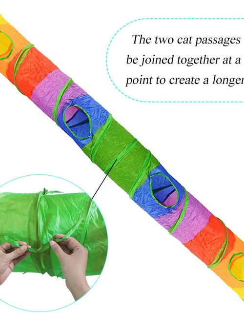Load image into Gallery viewer, Cat Tunnel for Indoor Cats, 45" Long Rainbow Collapsible Kitten Tube with a Fun Ball and 2 Holes Cat Play Tunnel, Rabbit Tunnel for Kittens Exercising Hiding Training and Running(Colorful)
