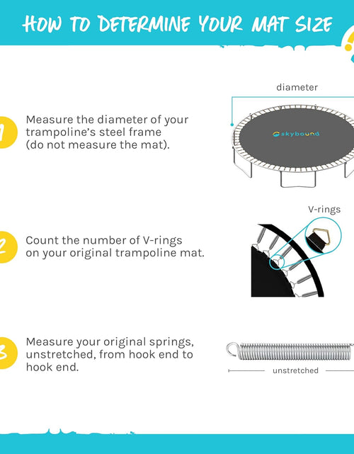 Load image into Gallery viewer, Replacement Trampoline Mat, Fits 14Ft Frames W/Spring Tool and Durable V-Rings, Bounce Safely with Extra Rows of Stitching - Jumping Mat for 14Ft round Trampoline - Fit 72, 88, and 96 Springs
