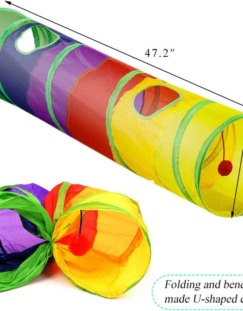 Load image into Gallery viewer, Cat Tunnel for Indoor Cats, 45" Long Rainbow Collapsible Kitten Tube with a Fun Ball and 2 Holes Cat Play Tunnel, Rabbit Tunnel for Kittens Exercising Hiding Training and Running(Colorful)
