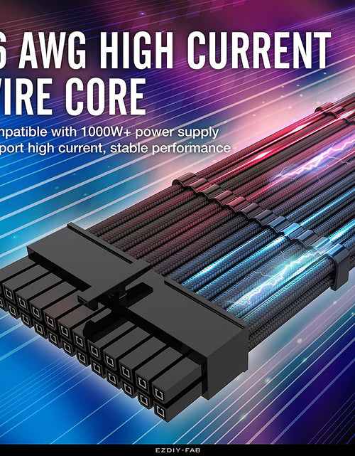 Load image into Gallery viewer, PSU Cable Extension Kit Sleeved Cable Custom Power Supply Sleeved Extension 16 AWG 24-PIN 8-PIN 6-PIN 4+4-PIN with Combs- Black
