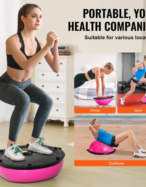 Load image into Gallery viewer, Half Balance Ball Trainer, 23-Inch Stability Ball with a 660Lbs Weight Limit, Includes Resistance Bands &amp; Foot Pump for a Comprehensive Home Gym Experience, Ideal for Full Body Fitness, Pink
