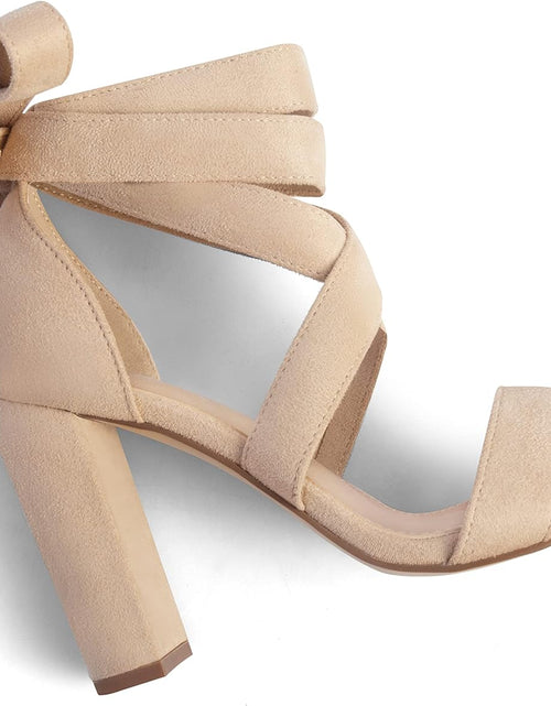 Load image into Gallery viewer, Strappy Heels for Women Chunky Heels High Heeled Sandals with Lace up Fahsion Casual Nude Block Heel Sandals,Ellery-Color-0
