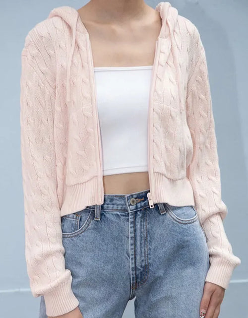 Load image into Gallery viewer, Women'S Long Sleeve Knitted Crop Sweater Autumn Zipper Cardigan Girls Brandy Mandy Style Top
