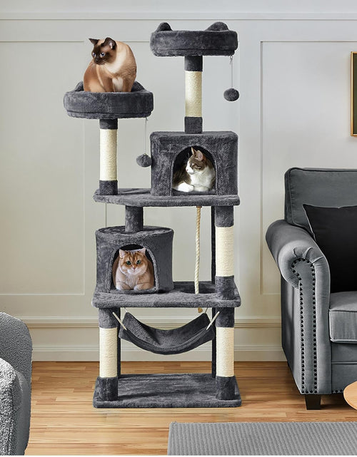 Load image into Gallery viewer, 62.2 Inches Cat Tree Cat Towers Cat Condo with Platform &amp; Hammock, Scratching Posts for Kittens Pet Play House with Plush Perch for Indoor Activity Relaxing
