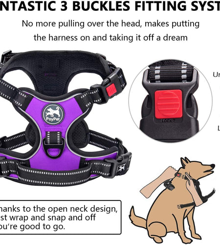 No Pull Dog Harness, No Choke Front Lead Dog Reflective Harness, Adjustable Soft Padded Pet Vest with Easy Control Handle for Small to Large Dogs