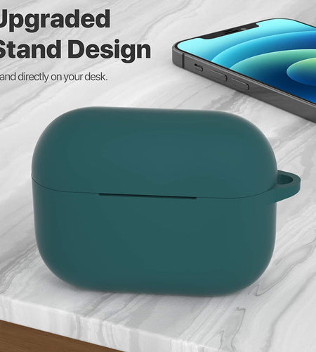 Airpods Pro 1St/2Nd Generation Case Cover, Protective Silicone Skin Accessories with Keychain for Women Men for Apple Airpods Pro 2019/2022 Charging Case,Front LED Visible-Midnight Green