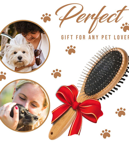 Dog Brush, Double Sided Pet Slicker Brush with Bamboo Handle for Dogs and Cats Long Hair Pets Grooming Comb for Removing Shedding, Tangles and Dead Undercoat