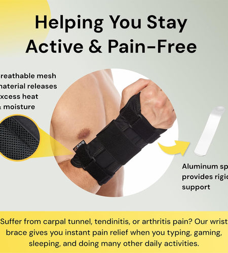Carpal Tunnel Wrist Brace for Men and Women - Metal Wrist Splint for Hand and Wrist Support and Tendonitis Arthritis Pain Relief