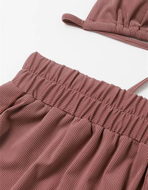 Load image into Gallery viewer, Sexy Front Tie 3 Piece Bikini Set 2025 Women Brown Push up Padded High Waist Swimsuit Female Beach Bathing Suit Swimwear Biquini
