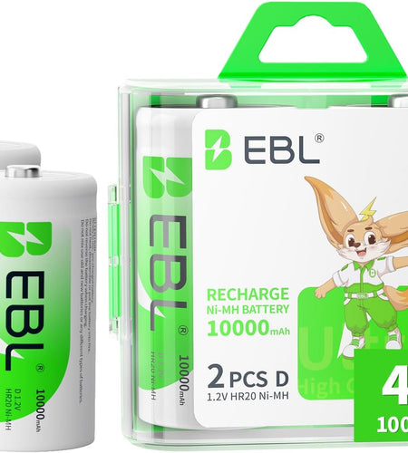D Cell Batteries 10,000Mah Ultra Pro Ni-Mh Rechargeable D Batteries, 4-Pack(Battery Storage Case Included)