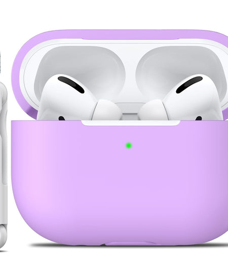 Airpods Pro Case Cover with Keychain, Full Protective Silicone Skin Accessories for Women Girl with Apple 2019 Latest Airpods Pro Case, Front LED Visible-Lavender