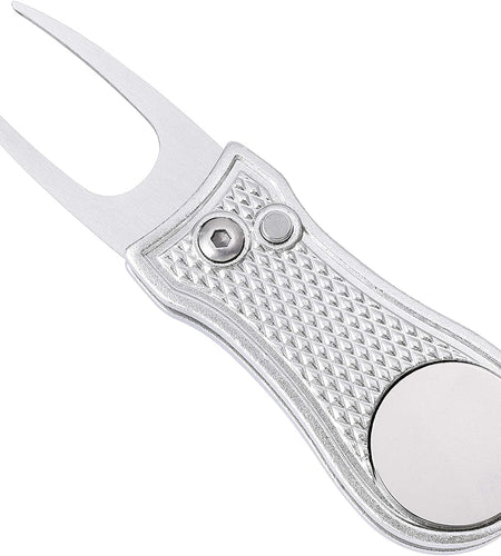 All Metal Foldable Golf Divot Tool with Pop-Up Button & Magnetic Ball Marker (Multi-Colors/Shape)