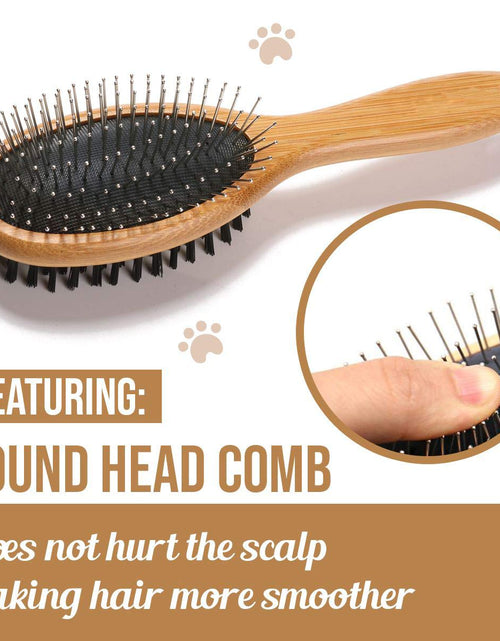 Load image into Gallery viewer, Dog Brush, Double Sided Pet Slicker Brush with Bamboo Handle for Dogs and Cats Long Hair Pets Grooming Comb for Removing Shedding, Tangles and Dead Undercoat
