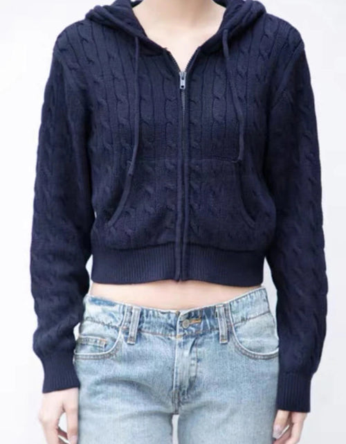 Load image into Gallery viewer, Women'S Long Sleeve Knitted Crop Sweater Autumn Zipper Cardigan Girls Brandy Mandy Style Top
