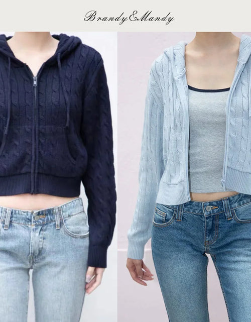 Load image into Gallery viewer, Women'S Long Sleeve Knitted Crop Sweater Autumn Zipper Cardigan Girls Brandy Mandy Style Top
