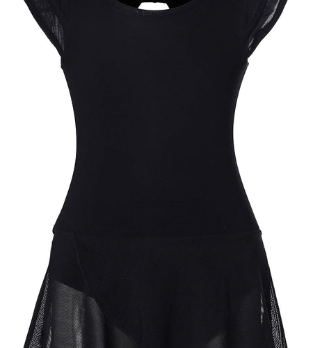 Girls’ Ballet Dance Leotards with Flutter Sleeve Petal Skirt and Bowknot Back
