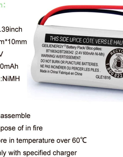 Load image into Gallery viewer, Replacement Battery BT166342 / BT266342 BT183342/BT283342 BT166342/BT266342 Compatible for Cordless Telephones CS6114 CS6419 CS6719 EL52300 Cl80111(Pack of 2)
