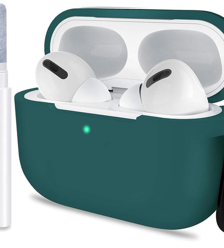 Airpods Pro 1St/2Nd Generation Case Cover, Protective Silicone Skin Accessories with Keychain for Women Men for Apple Airpods Pro 2019/2022 Charging Case,Front LED Visible-Midnight Green