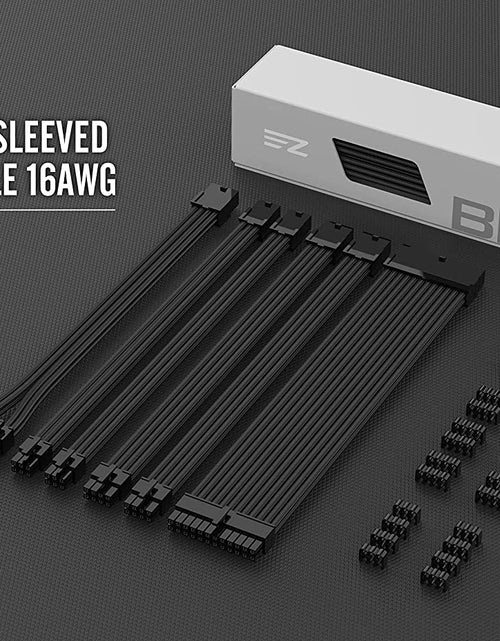 Load image into Gallery viewer, PSU Cable Extension Kit Sleeved Cable Custom Power Supply Sleeved Extension 16 AWG 24-PIN 8-PIN 6-PIN 4+4-PIN with Combs- Black
