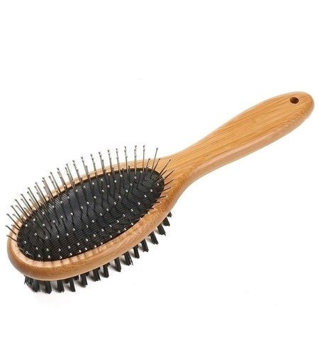 Dog Brush, Double Sided Pet Slicker Brush with Bamboo Handle for Dogs and Cats Long Hair Pets Grooming Comb for Removing Shedding, Tangles and Dead Undercoat