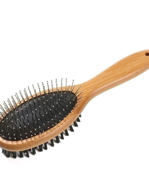 Load image into Gallery viewer, Dog Brush, Double Sided Pet Slicker Brush with Bamboo Handle for Dogs and Cats Long Hair Pets Grooming Comb for Removing Shedding, Tangles and Dead Undercoat
