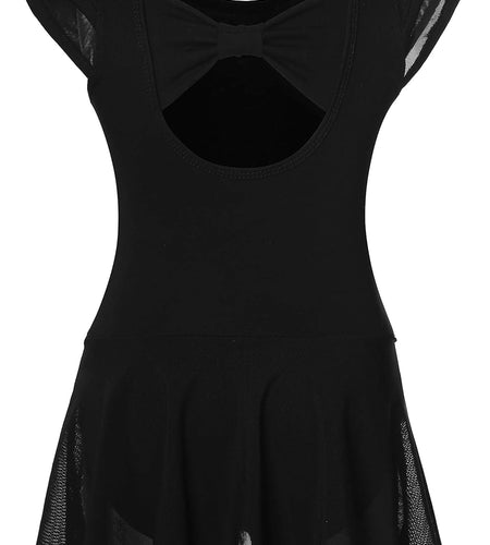 Girls’ Ballet Dance Leotards with Flutter Sleeve Petal Skirt and Bowknot Back