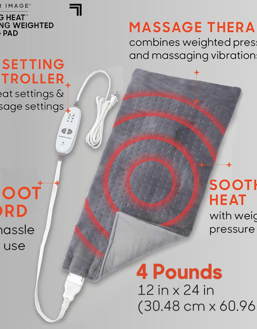 Load image into Gallery viewer, Calming Heat Massaging Weighted Heating Pad by Sharper Image- Weighted Electric Heating Pad with Massaging Vibrations, 6 Settings- 3 Heat, 3 Massage- 9 Relaxing Combinations, 12” X 24”, 4 Lbs
