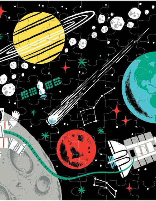 Load image into Gallery viewer, Outer Space Glow-In-The-Dark Puzzle, 100 Pieces, 18”X12”, Made for Kids Age 5+, Illustrations of Planets, Stars, Spaceships and More, Award-Winning Glow in the Dark Puzzle
