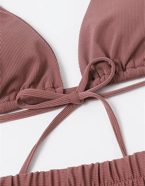 Load image into Gallery viewer, Sexy Front Tie 3 Piece Bikini Set 2025 Women Brown Push up Padded High Waist Swimsuit Female Beach Bathing Suit Swimwear Biquini
