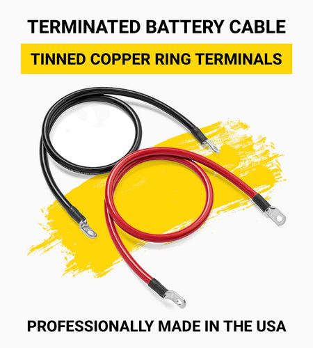 Black 1 Foot 2 AWG Battery Cable, Negative Only 5/16" M8