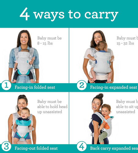 Flip 4-In-1 Light & Airy Convertible Baby Carrier, Adjustable, Ergonomic Babywearing, Registry Essential, Baby Carrier for Newborn to Toddler