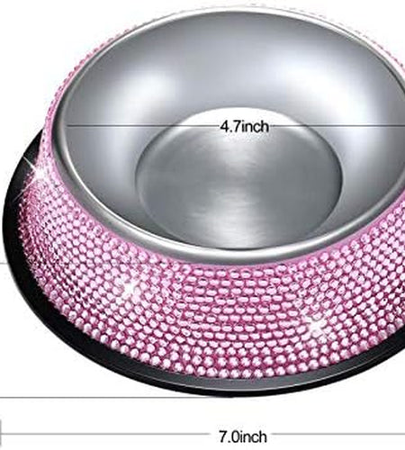 Bling Dog Bowls Pink, 640ML Handmade Bling Rhinestones Stainless Steel Pet Bowls Double Food Water Feeder for Puppy Cats Dogs - Set of 2