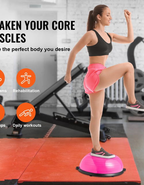 Load image into Gallery viewer, Half Balance Ball Trainer, 23-Inch Stability Ball with a 660Lbs Weight Limit, Includes Resistance Bands &amp; Foot Pump for a Comprehensive Home Gym Experience, Ideal for Full Body Fitness, Pink
