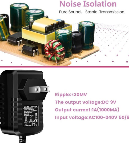 Guitar Pedal Power Supply Adapter 9V-DC- 1A(1000Ma Effect Pedal Power Supply with 1To8 Guitar Daisy Chain