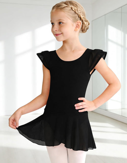 Load image into Gallery viewer, Girls’ Ballet Dance Leotards with Flutter Sleeve Petal Skirt and Bowknot Back
