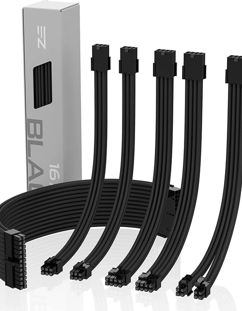 Load image into Gallery viewer, PSU Cable Extension Kit Sleeved Cable Custom Power Supply Sleeved Extension 16 AWG 24-PIN 8-PIN 6-PIN 4+4-PIN with Combs- Black
