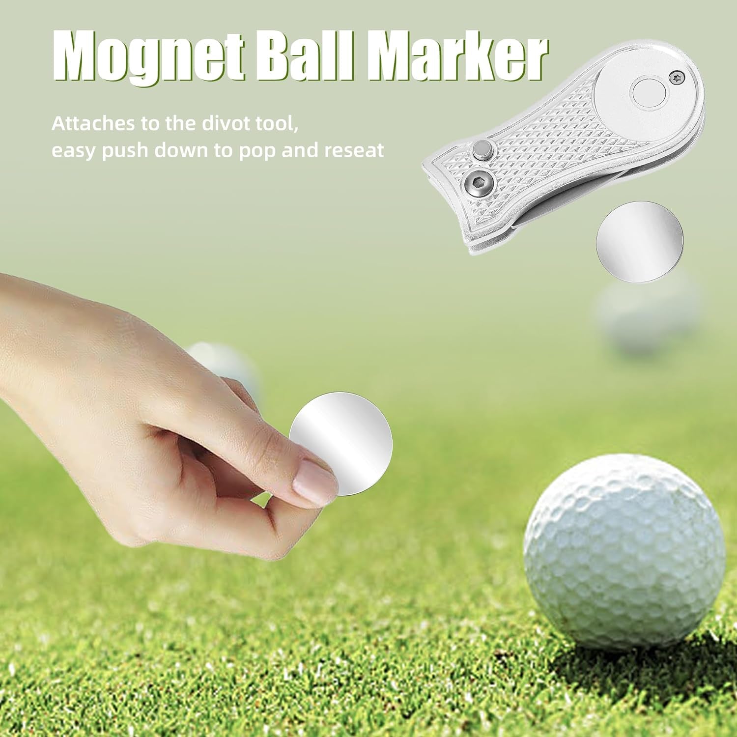 All Metal Foldable Golf Divot Tool with Pop-Up Button & Magnetic Ball Marker (Multi-Colors/Shape)