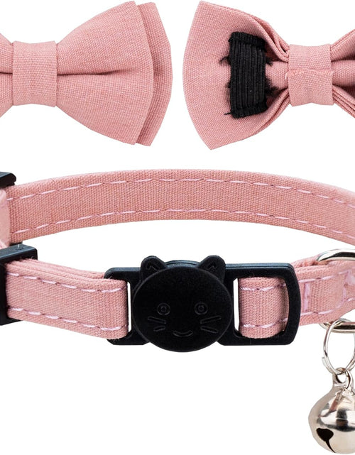 Load image into Gallery viewer, Cat Collar Breakaway Bowtie Safety with Bell Adjustbale Kitten Puppy Solid Plaid Color Set D-[2Pcs] Pink-2
